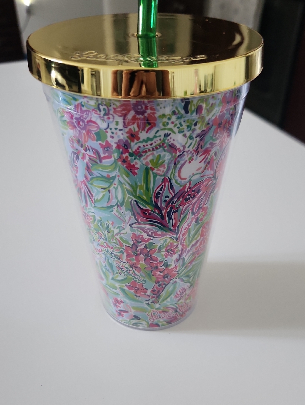 Lilly Pulitzer 'My Favorite Things' Floral Pink Green Blue Tumbler w/ Straw